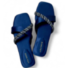 Bleuvoir by Aura Marche – Midnight blue silk sandal with crystal-embellished straps