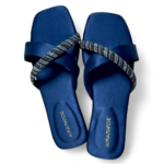 Bleuvoir by Aura Marche – Midnight blue silk sandal with crystal-embellished straps