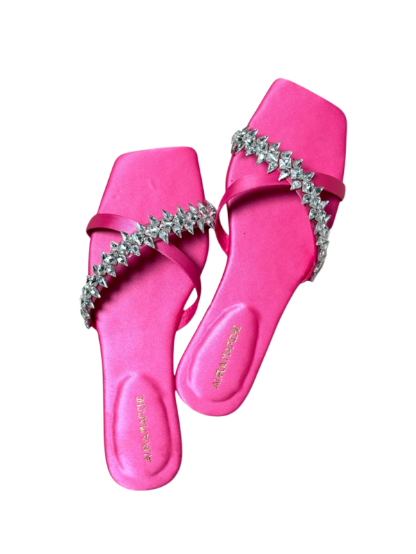Hot Magenta by Aura Marche – luxury pink silk sandal with crystal embellishments