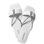 Ivory by Aura Marche – pearl white rexine sandal with crystal-embellished T-strap