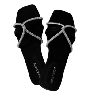 Midnight by Aura Marche – black silk sandal with crystal-embellished straps