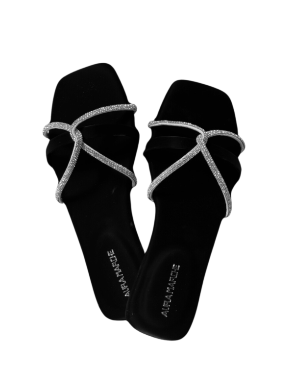 Midnight by Aura Marche – black silk sandal with crystal-embellished straps