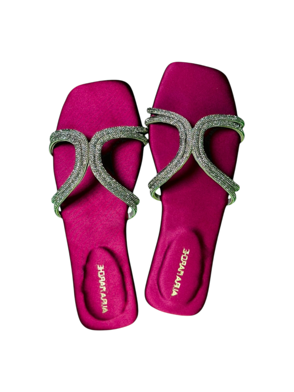 Ruby by Aura Marche – fuchsia pink silk sandal with crystal-embellished straps
